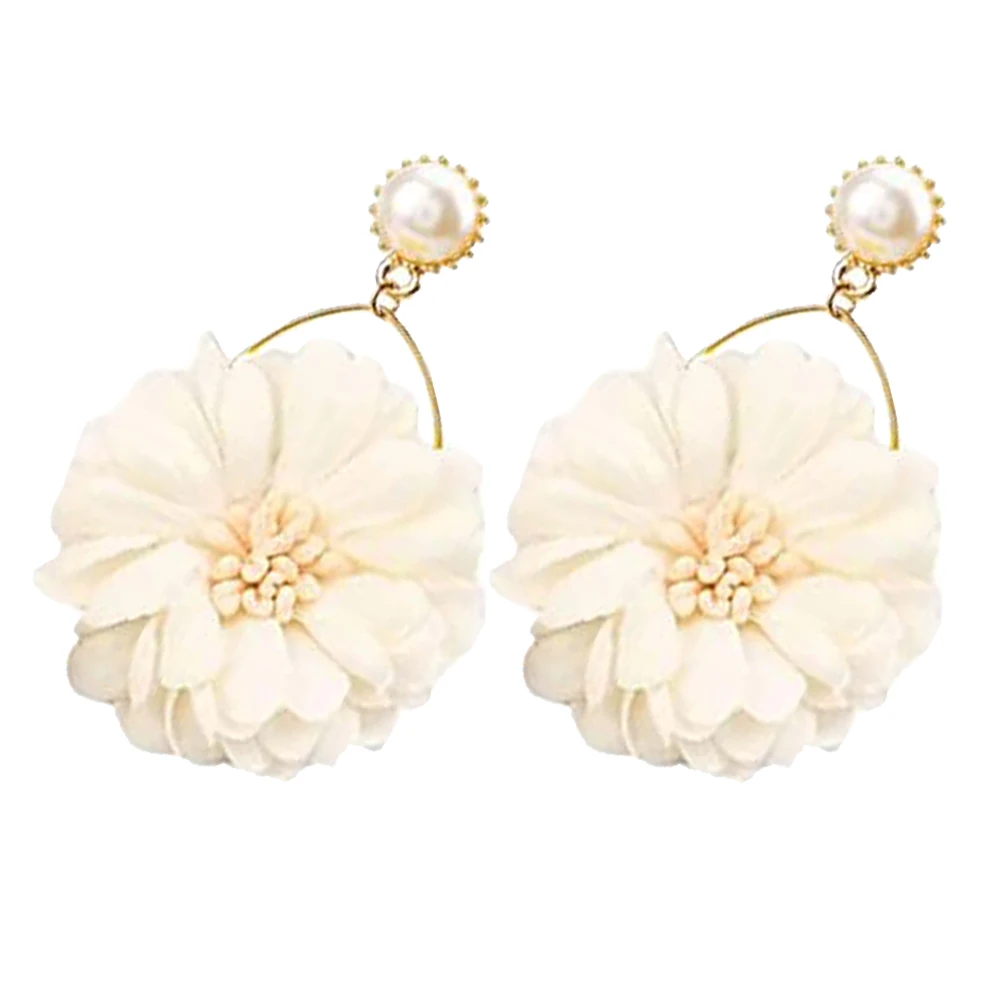 

Fabric Flower Earrings Floral Dangle with Pearl for Women Miss Statementearrings