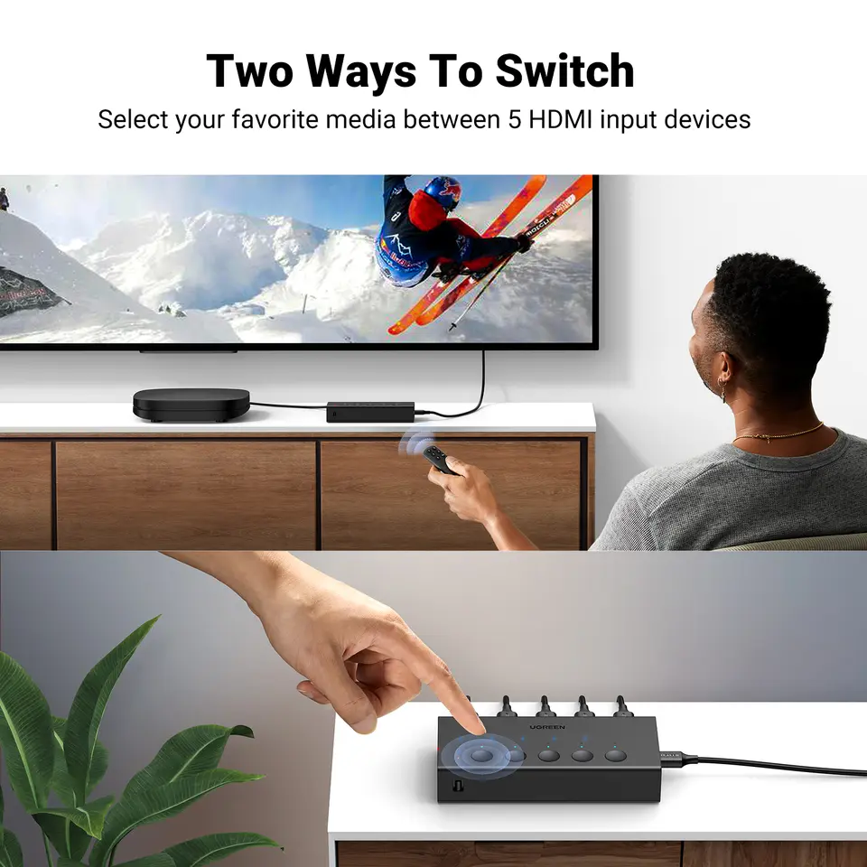 UGREEN HDMI Switch 5 in 1 Out 4K@60Hz, HDMI Splitter with Remote 5 Port HDMI Switcher Selector Support 3D CEC HDR HDCP2.2 PS5/4 - 5