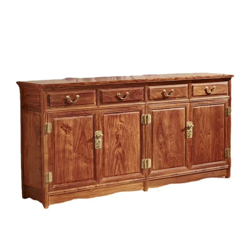 Rosewood 4-Door Buffet Pterocarpus Erinaceus Poir. Sideboard Cabinet Solid Wood Locker Tea Cabinet Rosewood