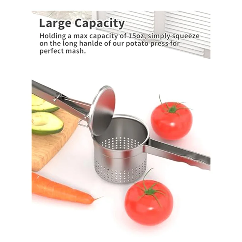 

A36T-Potato Ricer,Heavy Duty Stainless Steel Ricer For Mashed Potatoes,Sweet Potato Masher Kitchen Tool With Ergonomic Handle