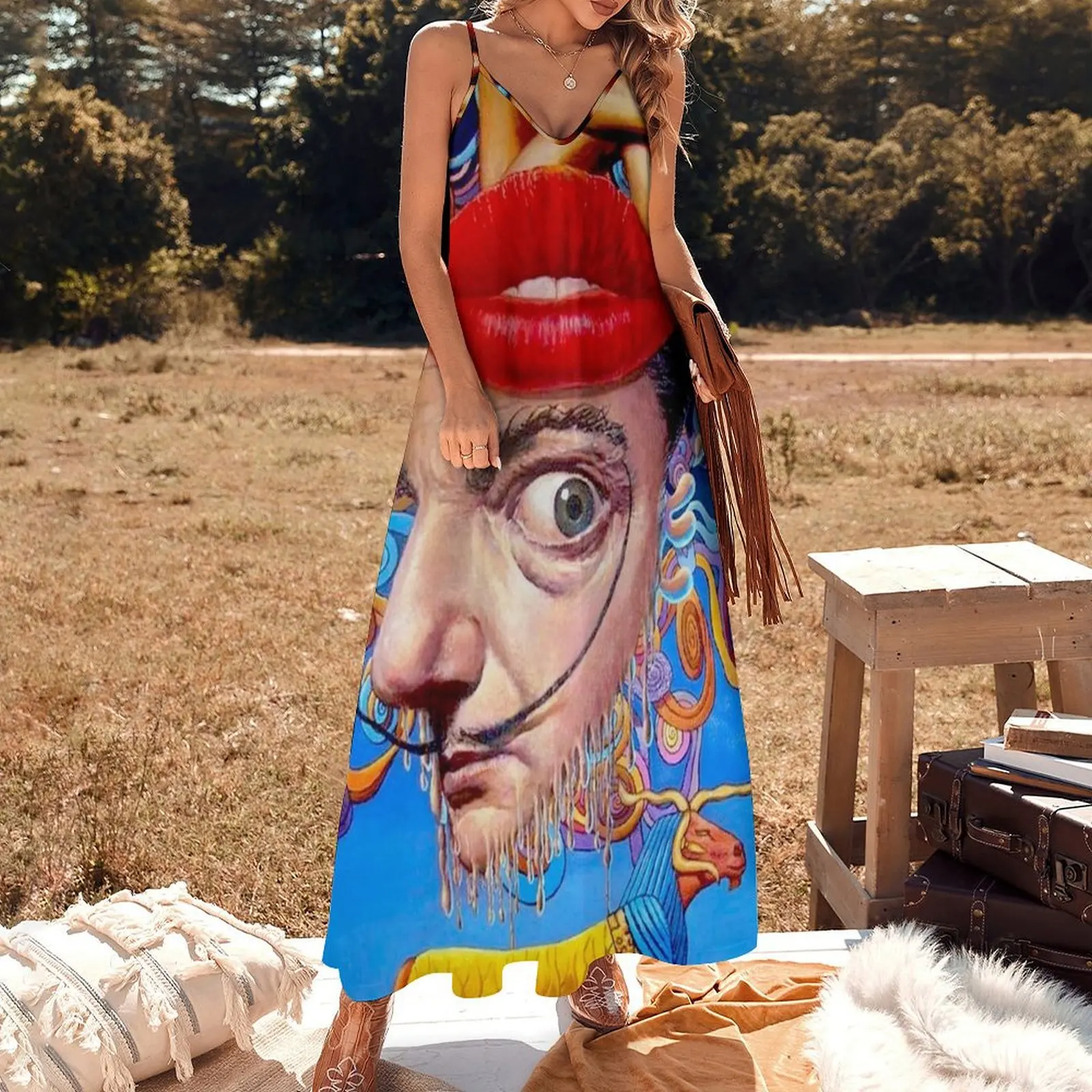 THANKSGIVING : Vintage Abstract Painting Print Sleeveless Long Dress dress summer Dress