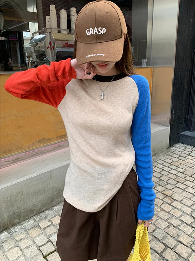 Women Knitwear Autumn Clothes 2024 New Korean Popular Style Female Casual Long Sleeve Patched Tops Fashion Loose Sweater