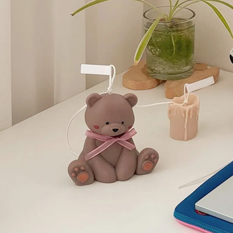 Large 3D Sitting Bear Aromatherapy Candle Silicone Mold Diy Cute Animal Plaster Craft Resin Mold Handmade Soap Candle Making Kit