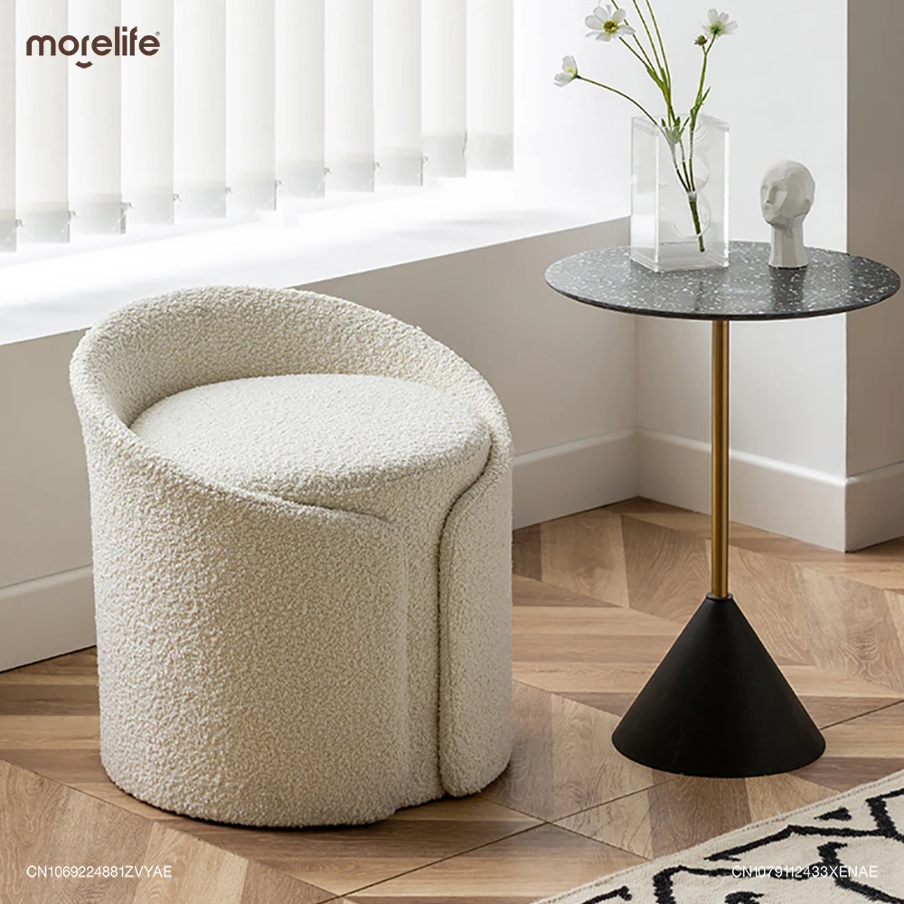 Nordic Creative White Cashmere Lamb Footstool Minimalism Living Room Shoe Changing Bench Circular Makeup Stool Home Furniture