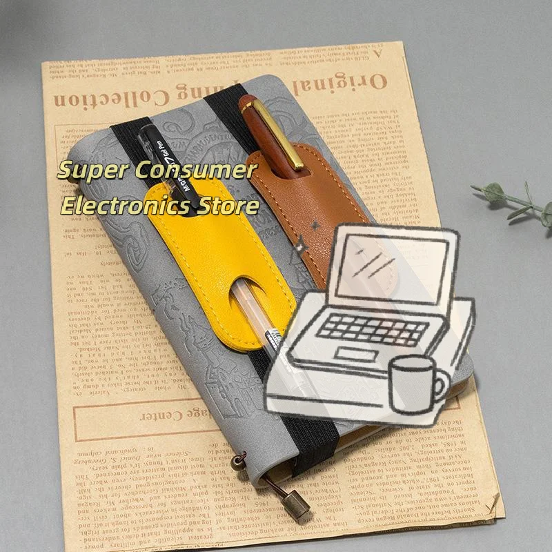 PU Leather Notebook Pen Clip Holder with Elastic Band Durable Anti-drop Pen Organizer for Student School Office Supplies