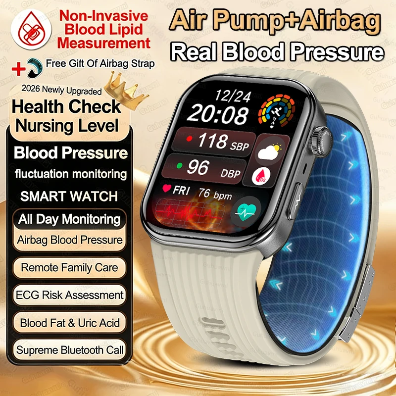 

Smart watch Air Pump + Side-inserted Strap Airbag Type Accurate BP Measurement 1.95inch AMOLED full touch screen Smartwatch es