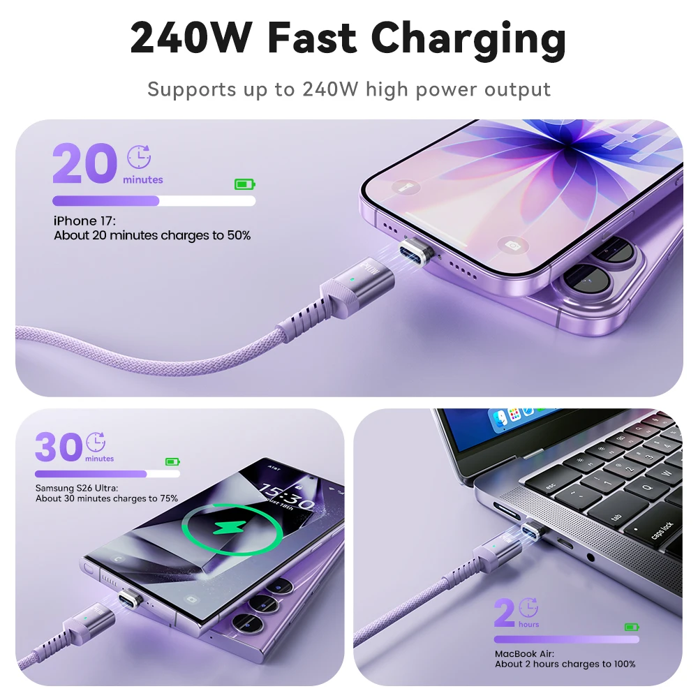 Toocki 240W USB C Magnetic Cable Type-C To Type-C Cable PD3.1 Fast Charging For Laptop iPhone 17 16 Samsung S25 26 Xiaomi Huawei