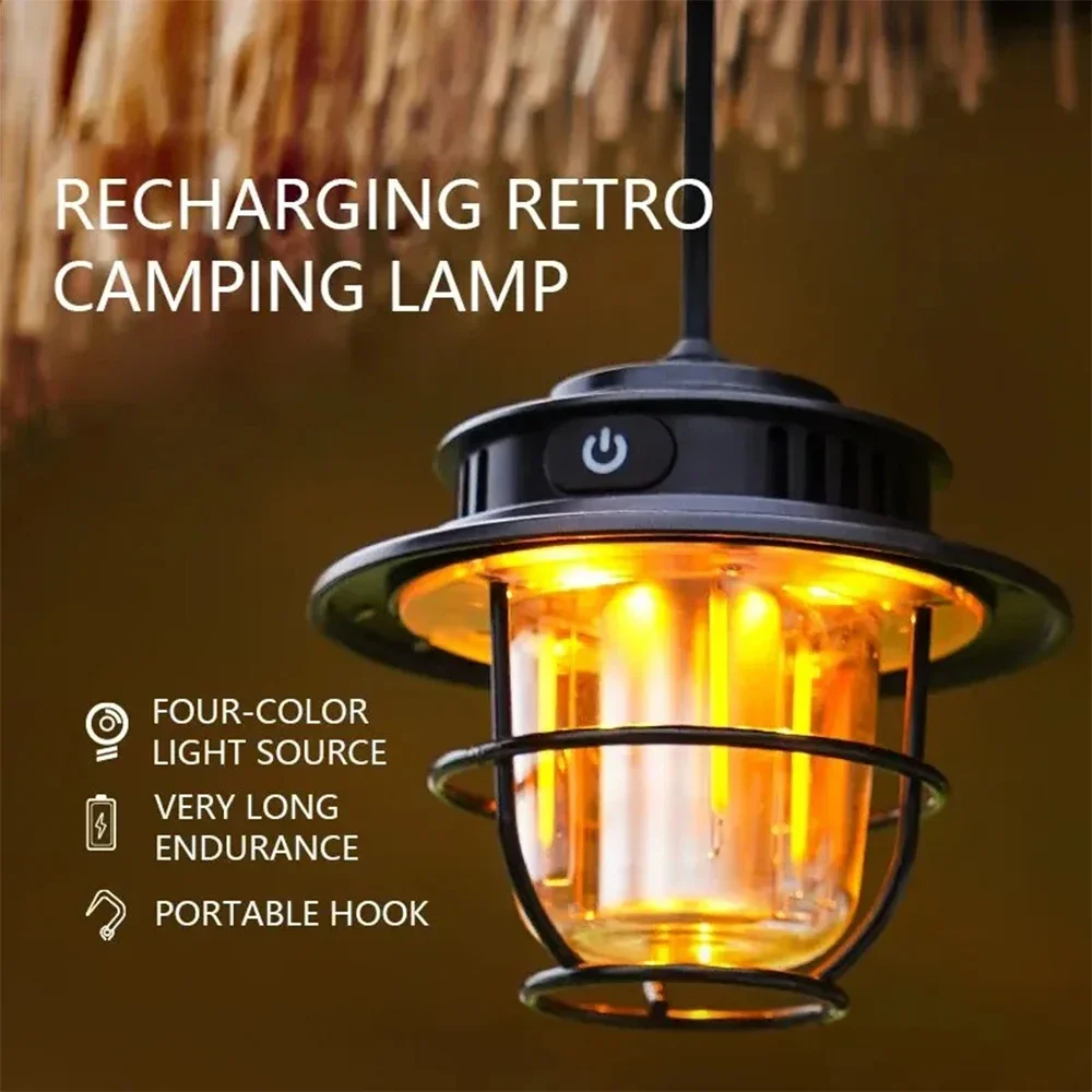 Retro Portable Camping Lantern Waterproof Emergency Light $Tepless Dimmable Hanging Tent Lamp for Outdoor Hiking Lantern camping