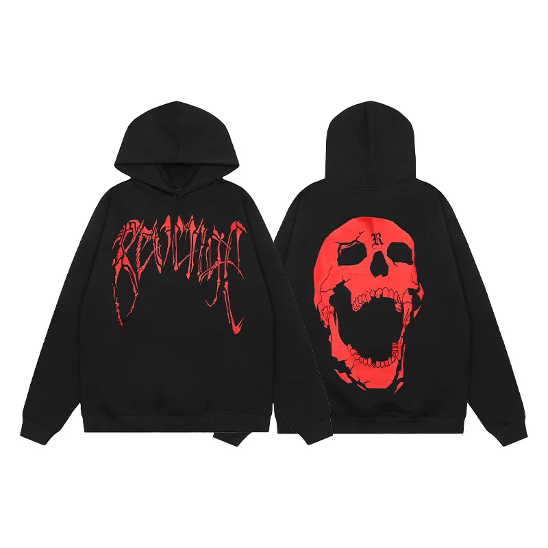 2024 New American Revenge Style Pure Cotton Hoodie Keel Skull Print Pullover Street Style Men\'s and Women\'s Hoodies Are Suitable