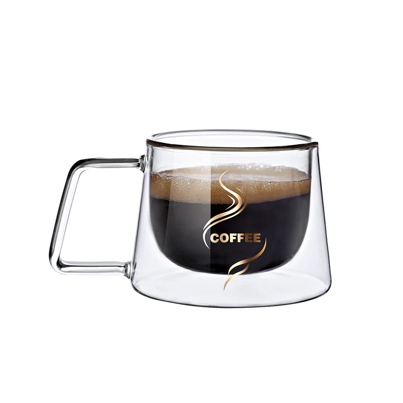 200ml Double Wall Glass Coffee Mug Transparent Heat-resistant Espresso Cup with Handle Latte Cappuccino Breakfast Tea Water Cup