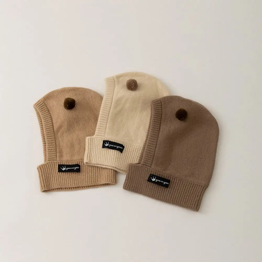 

New Children Scarf Hat Warm Korean One-piece Knitted Cap Boys Girls Double Hairball Ear Protection Caps
