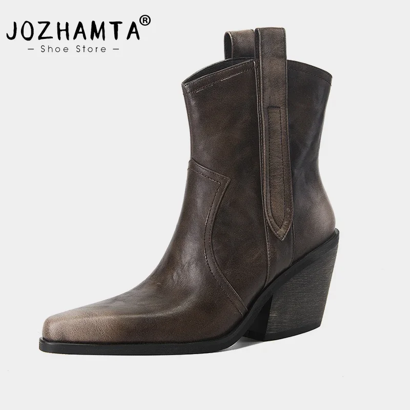 JOZHAMTA Size 33-40 2025 Women Ankle Boots Wedge High Heels Pointed toe Fashion Autumn Genuine Leather Black Winter Boots Shoes