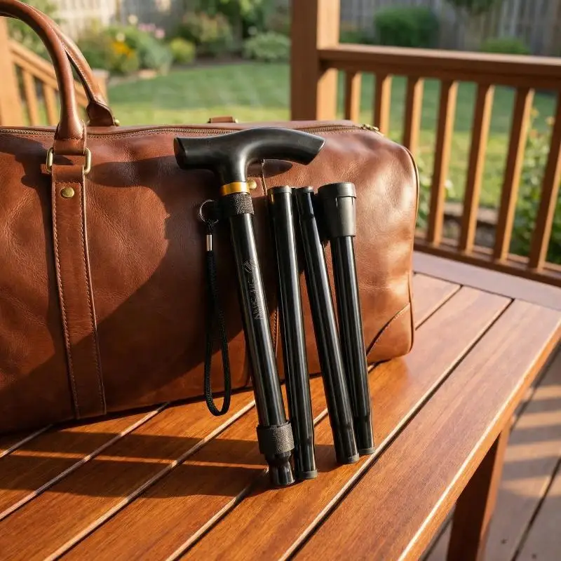 Walking Stick Folding Cane Aluminum Alloy Foldable Reflective Walking Stick Cane Crutch Walking Stick