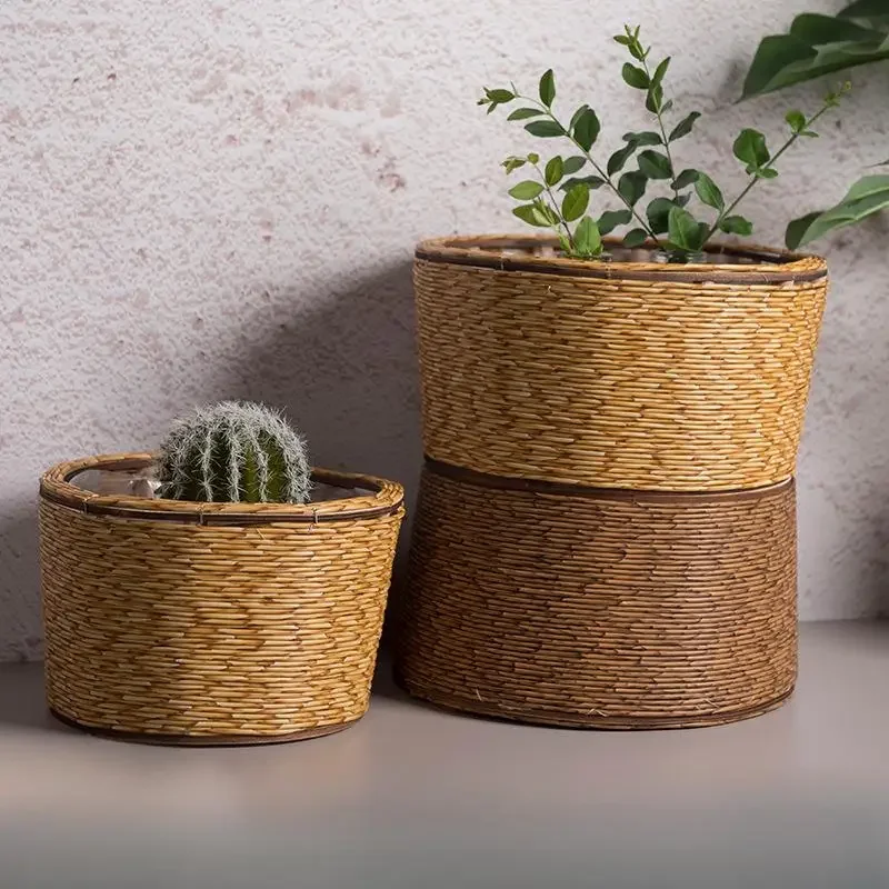 

Hand-woven Straw Flower Pots Living Room Green Plant Potted Plants Indoor Flower Pots Creative Nordic Style Flower Decoration