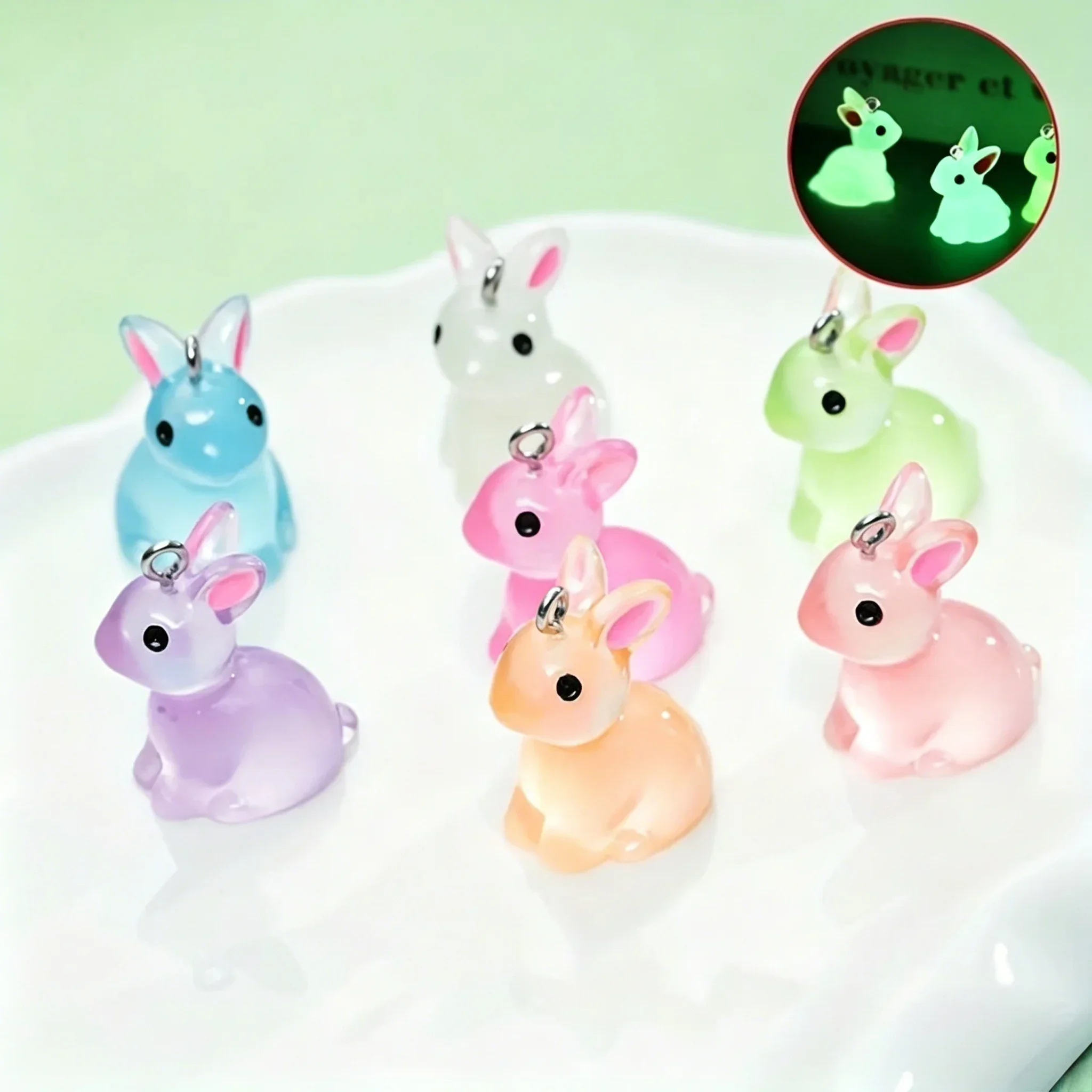 10Pcs Kawaii Clear Glow In The Dark Rabbit Resin Charms Adorable Mini Bunny Pendants For DIY Handmade Jewelry Making