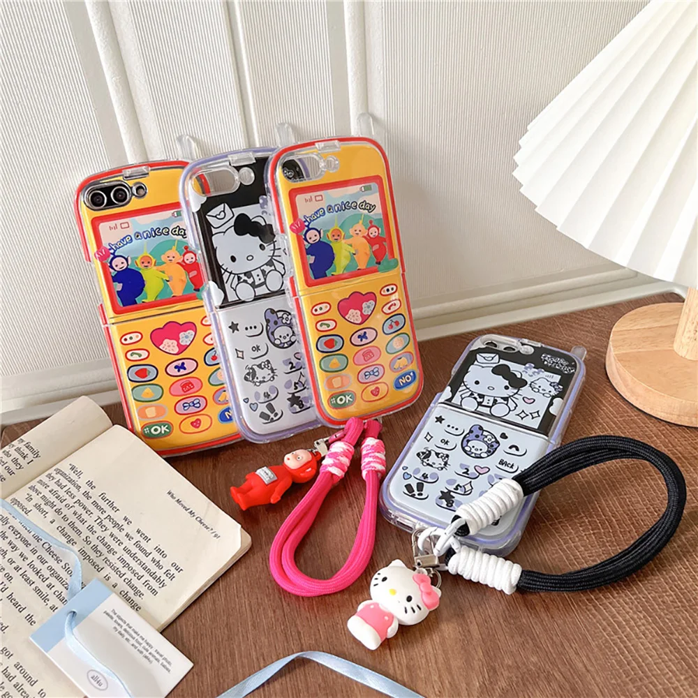 Милый чехол для телефона HelloKitty T-Teletubbies с куклой на шнурке для Samsung Galaxy Z Flip 3 4 5 5G PC жесткий противоударный чехол-накладка Милый чехол для телефона HelloKitty T-Teletubbies с куклой на шнурке для Samsung Galaxy Z Flip 3 4 5 5G PC жесткий противоударный чехол-накладка