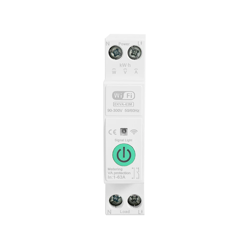 ETEK Tuya WiFi Smart Switch 1P+N 63A 90-300 Voltage Timer Power Energy kWh Voltage  Voice Remote Control Circuit Breaker