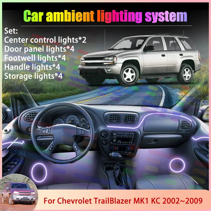 

Для Chevrolet TrailBlazer MK1 KC 2002 ~ 2009 2003 6/18 в 1, автомобильная атмосферная лампа, RGB абажур, ансамбль, стример, атмосферный набор