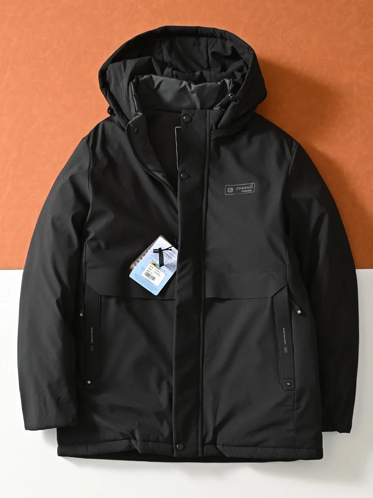 

Men's Thiened Cotton Jaet Winter Warm Commuting Versatile Hooded Mid-Length Cotton Coat Faion Urban Sle Stand Fit