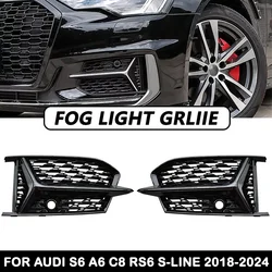 HONEYCOMB Car Front Bumper Grille Cover For Audi S6 A6 C8 RS6 S-Line 2018 2019 2020 2021 2022 2023 2024 Fog Light Bezel Grill