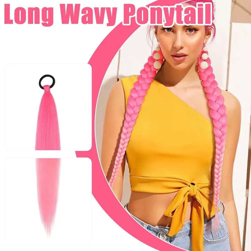 Syntetyczny prosty kucyk z gumką do włosów, kolorowe warkocze, doczepiane włosy, akcesoria do włosów dla kobiet.