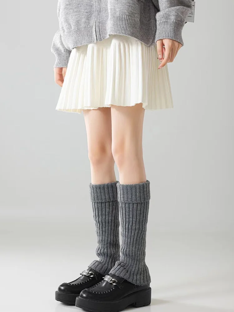 Winter Foot Warmers Knit Leg Warmers Rib-Knit Knee-High Leg Warmer Socks Women's Solid Fashion Versatile Wear Simple Pile Socks