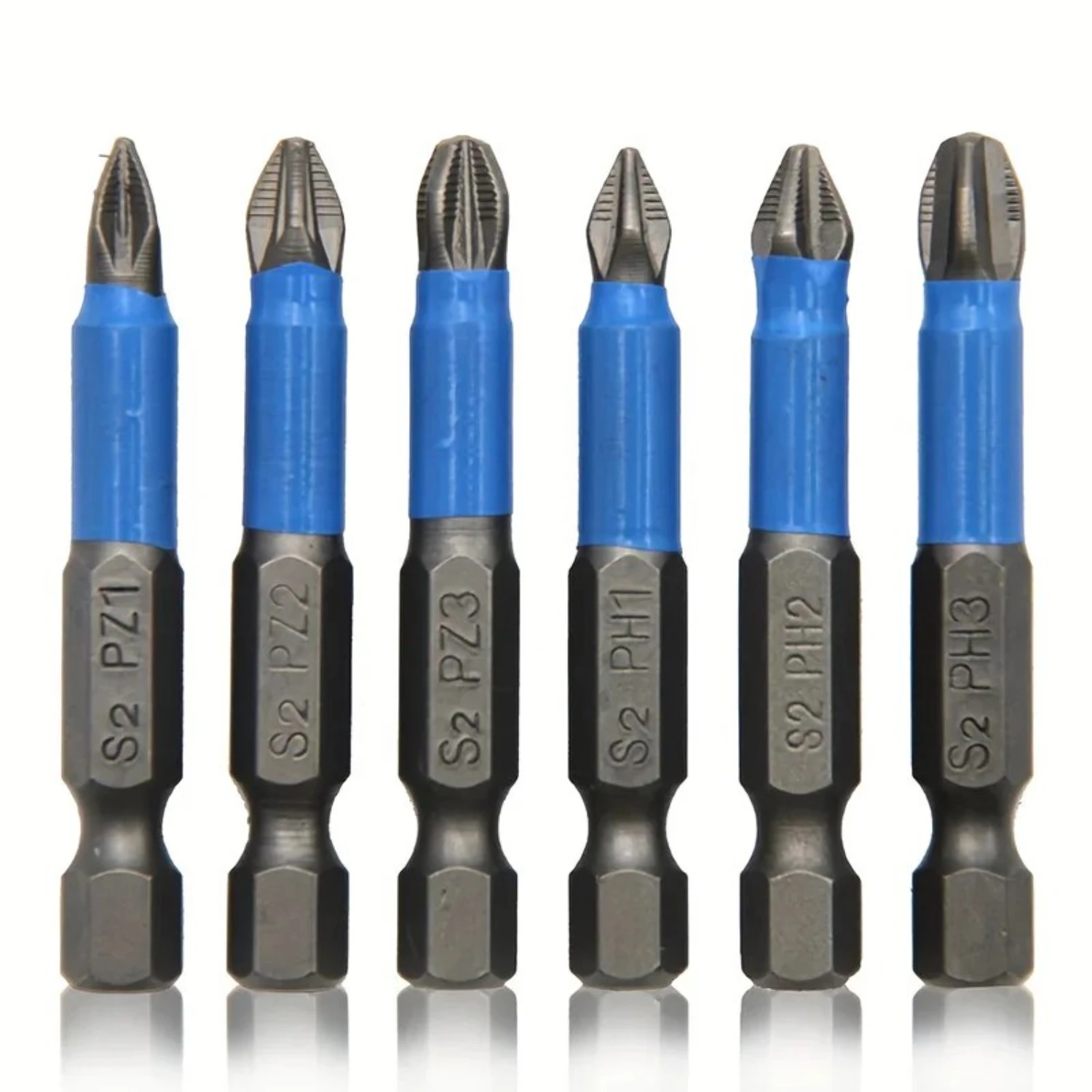 6pcs Non-Slip  Screwdriver Bit Set 50mm Hex Shank Phillips  Screwdriver Drill Bit PH1/PH2/PH3/PZ1/PZ2/PZ3