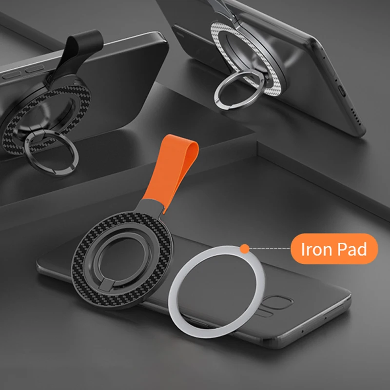 Suporte magnético de telefone dupla face para magsafe suporte magnético anel de dedo suporte com alça de mão para iphone 17 16 15 samsung