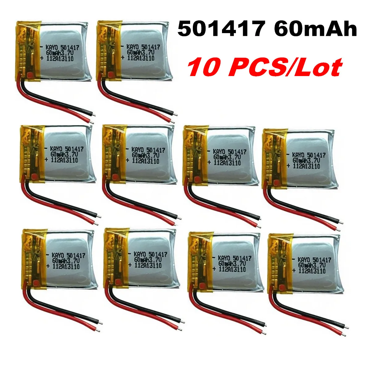 10PCS 3.7V 60mAh 501417 Lithium Polymer LiPo Rechargeable Battery For MP3 GPS Bluetooth Headphone Headset Smart Watch Speaker