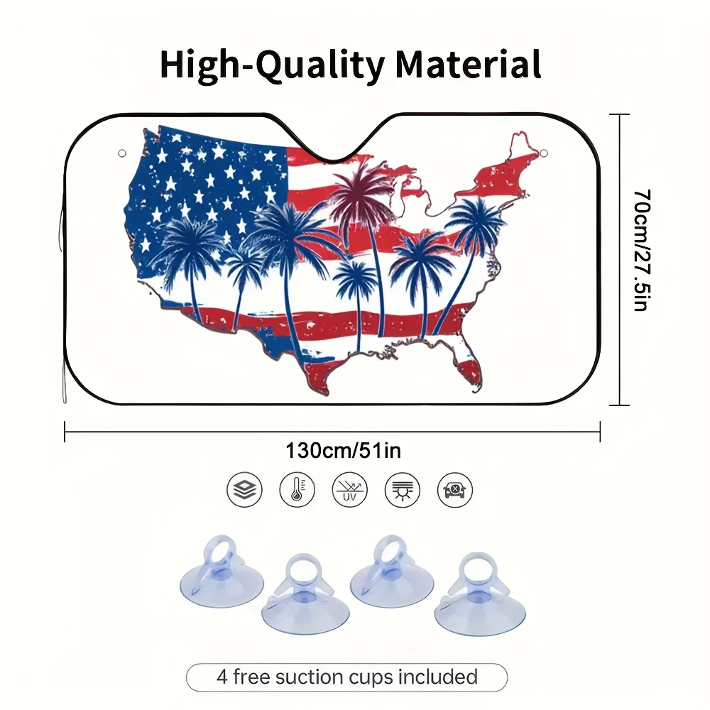 1pc Palm Tree Flag Car Sun Visor - Patriotic USA Design With Stars, Stripes & Palm Tree Silhouettes, Fit Sun Glare Reduction For