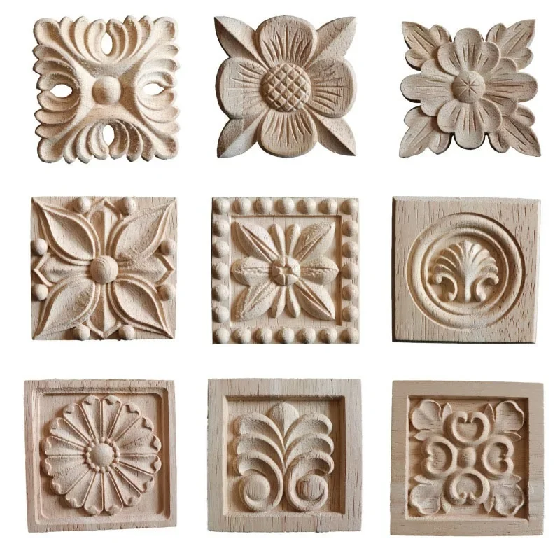 10PCS European Carved Unpainted Retro Mouldings Wood Applique Wood Decal Long Oval Rubber Home Furniture Walls