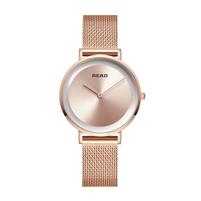 READ Women Quartz Watch | Sunburst Plain Dial | Rose‑Tone Mesh Band | 30M Water Resistant Ladies Wrist Watch