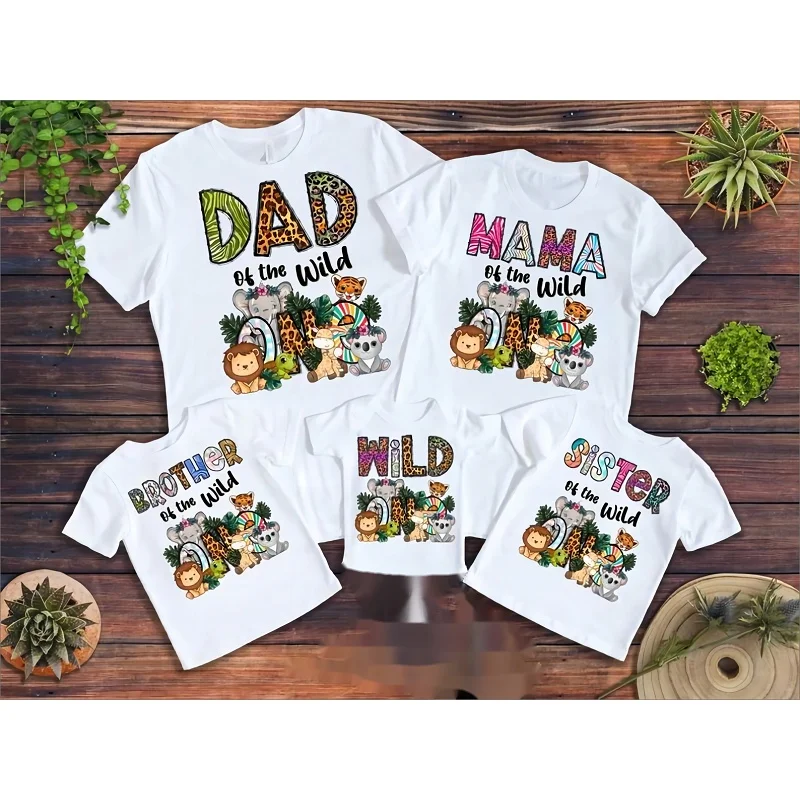 Wild One Family T Shirt,1st Birthday Baby Boy Girl T-shirt,Funny Zoo Animal Party Tshirt,Safari Jungle Family Matching Clothes