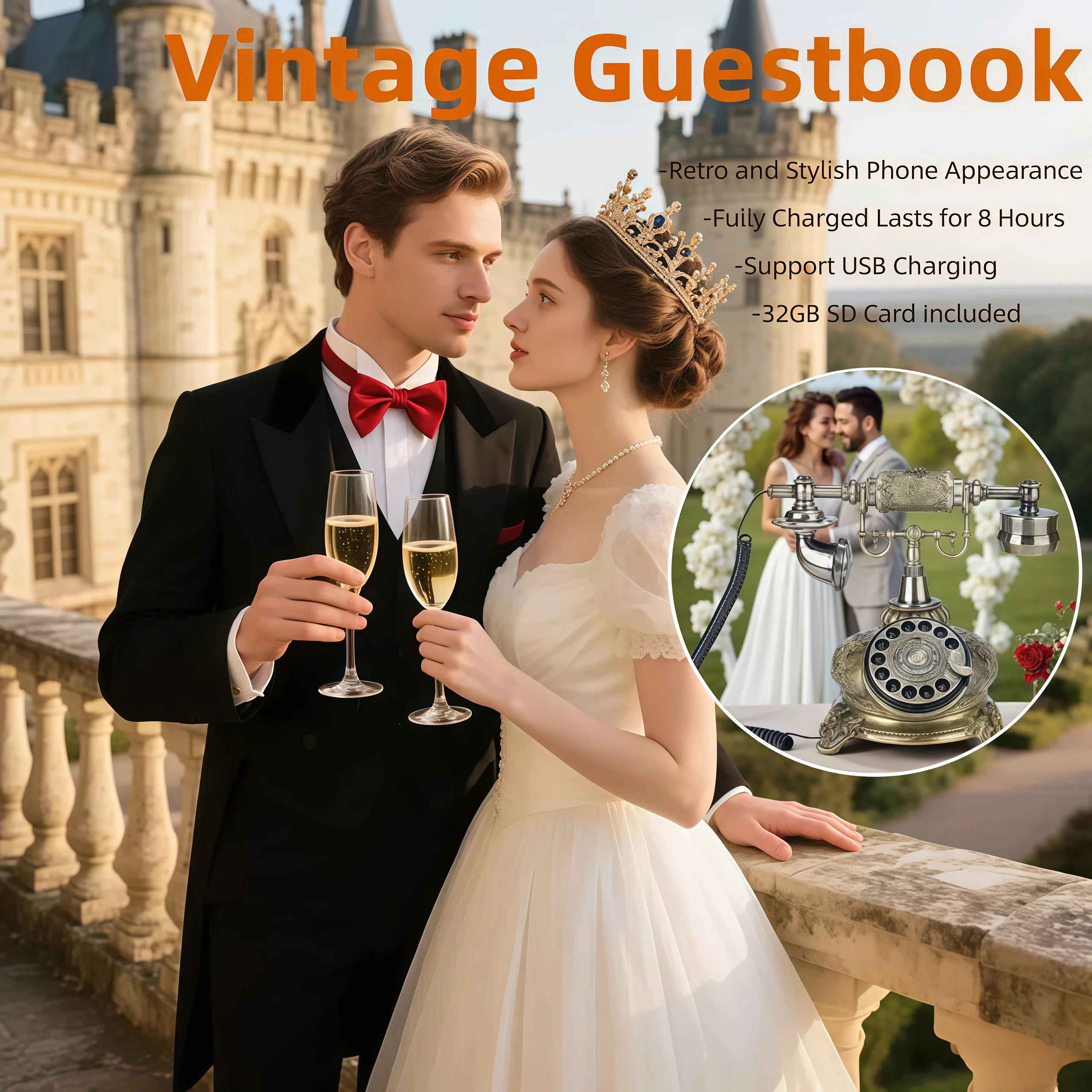 Registratore di messaggi audio di registrazione del telefono del libro degli ospiti vecchio stile stile vintage per il telefono personalizzato del libro dei messaggi di benvenuto degli ospiti di nozze