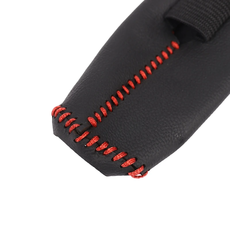 10X Leather Hand Brake Cover Protective Sleeve For Honda / Accord / Civic 8, Black + Red Line