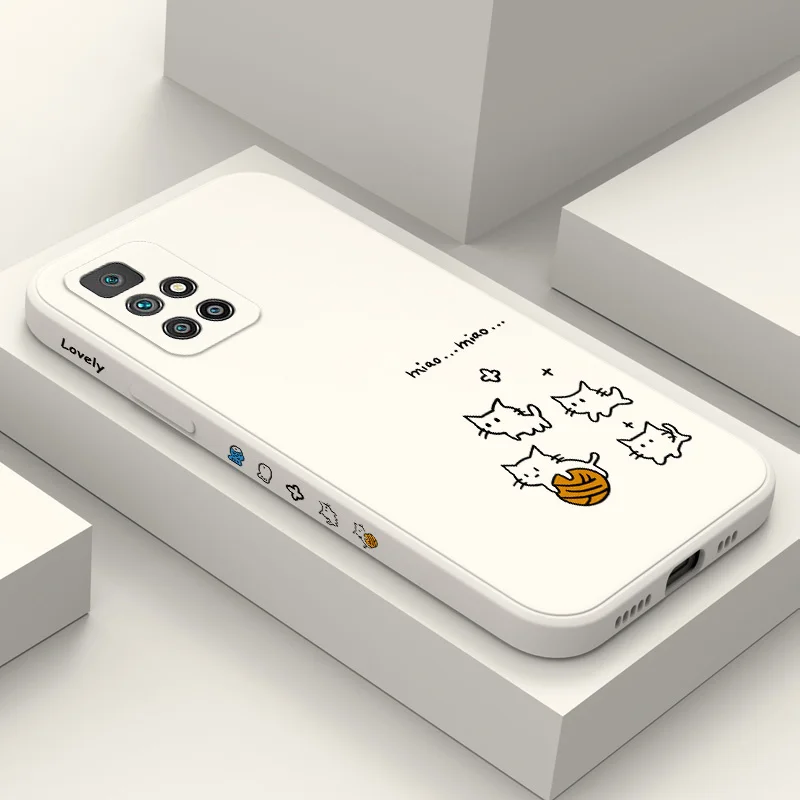 Custodia per telefono Cute Line Cat per Xiaomi Redmi 13C 12 12C 10 10C 10A 9 9T 9A 4G 5G Cover in Silicone liquido