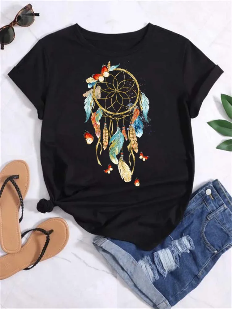 Maycaur Harajuku Frauen T Shirt Schöne Dreamcatcher Print Tops T Weibliche T-shirt 90er Jahre Mädchen Nette Grafik Frauen T-shirts