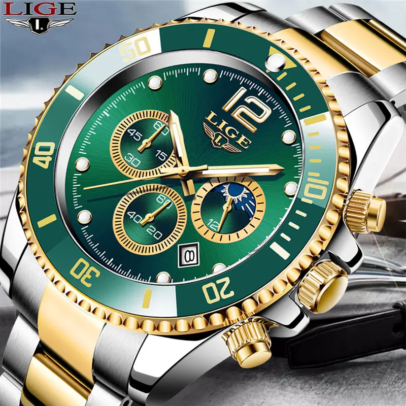 Mens Watches LIGE Top Brand Luxury Watch for Men Waterproof Sports Stainless Chronograph Quartz Wristwatch Relogio Masculino+Box