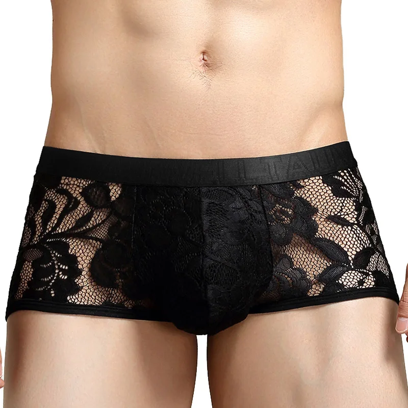 

TAUWELL Men's Boxer Briefs Fashion Sexy Men Lace Underwear U Convex Capsule Pouch Boxer Shorts For Male Breathable Soft Short