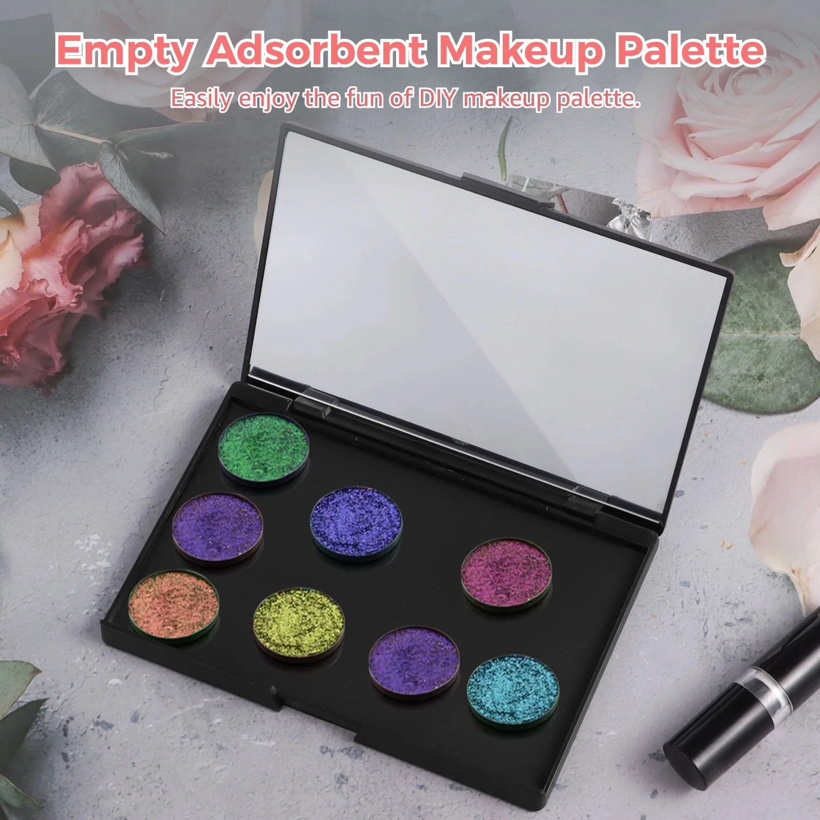 6Pcs Makeup Palettes With Mirrors Adsorbent Empty Eyeshadow Boxes For DIY Plastic Dispensing Plates For Eyeshadow Blush Powder