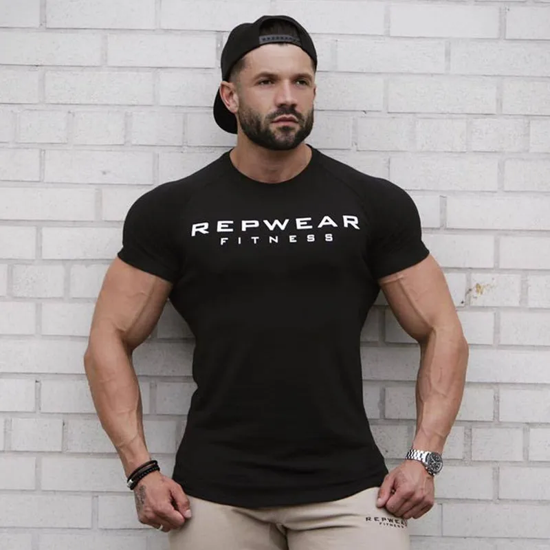 Men T Shirt Short Sleeve Shirts for Men Bodybuilding Workout Gym Casual Muscle Tee