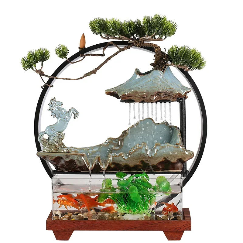 

Waterfall Landscape Flowing Fish Tank Aquarium Indoor Office Decoration Craft Gift