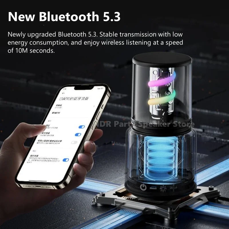 Minialtavoces portátiles BT5.3, inalámbricos por Bluetooth, RGB, con sonido estéreo, soporte para graves, tarjeta TF/Aux/reproducción USB, Caixa De Som