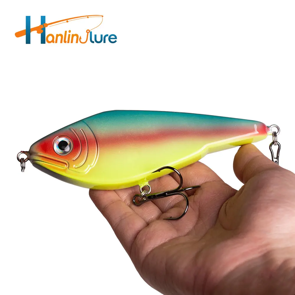 Hanlin 5.12inc/50g طائرة شراعية Jerkbait غرق الصيد إغراء Wobblers لعبة كبيرة الصيد بايك موسكي باستر الطعم الاصطناعي معالجة #1