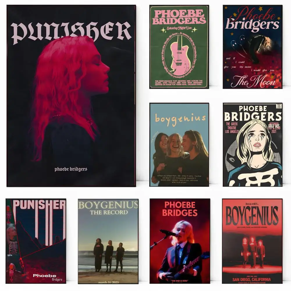 ملصق موسيقى Singer P-Phoebe B-Bridgers عالي الدقة مقاوم للماء ملصق فني: ديكور جداري جمالي شريط منزلي والمزيد
