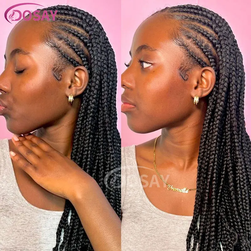 Jgreeting-Perruque synthétique tressée pour femmes noires, tresses Cornrow, perruques tressées au point, tresses tribales, perruques avant en dentelle complète, 36 po