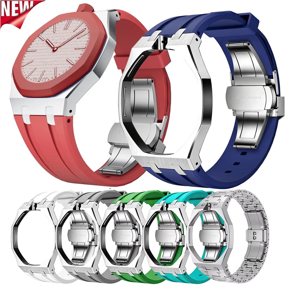 2-in-1 Metal Case+Silicone Strap Mod Kit for Swatch AP Royal POP Pocket Watch Change To Wrist Watch Rubber Replaceable Bracelet