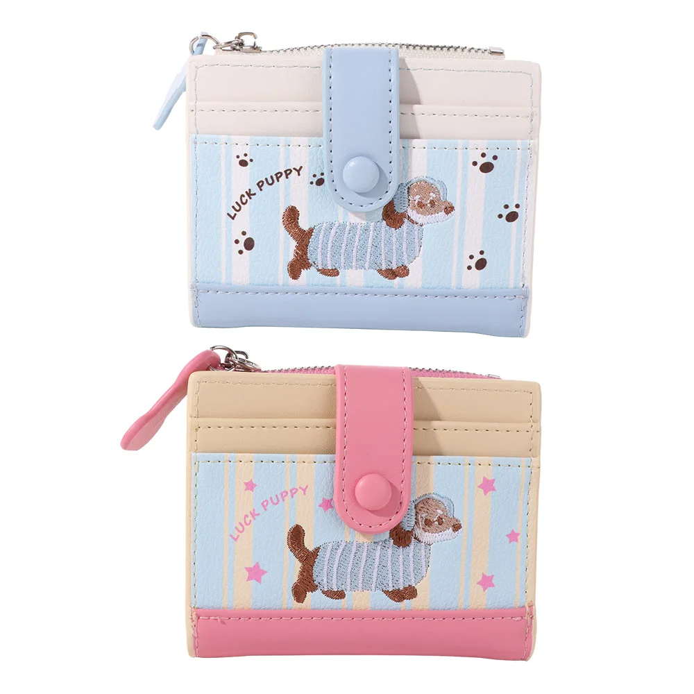 

Elegant Dopamine Color Dachshund Embroidery Coin Purse Zipper Pouch Cartoon Pu Wallet Ins Korean Style Small Item Bag Outdoor