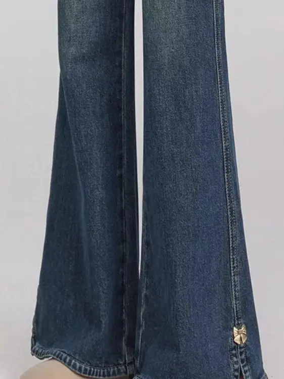 Calça Jeans Unissex Plus Size (até 136kg) Retrô de Cintura Alta e Perna Larga, Nova Coleção Primavera, Efeito Emagrecedor, Co...