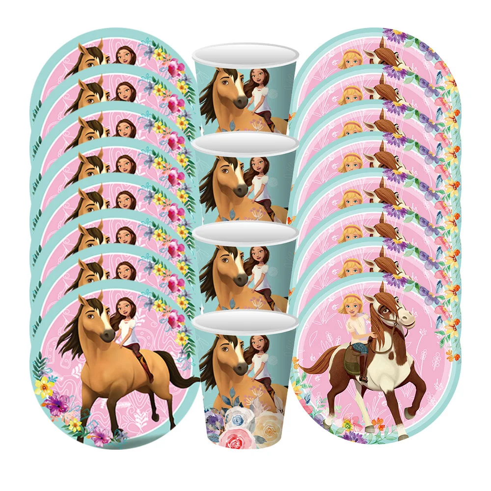 مجموعة ديكور حفلات أعياد الميلاد على شكل حصان كرتوني، أدوات مائدة على شكل فحل، مفرش طاولة، كوب بالون، كعكة فتاة، مستلزمات حفلات استحمام الطفل #1